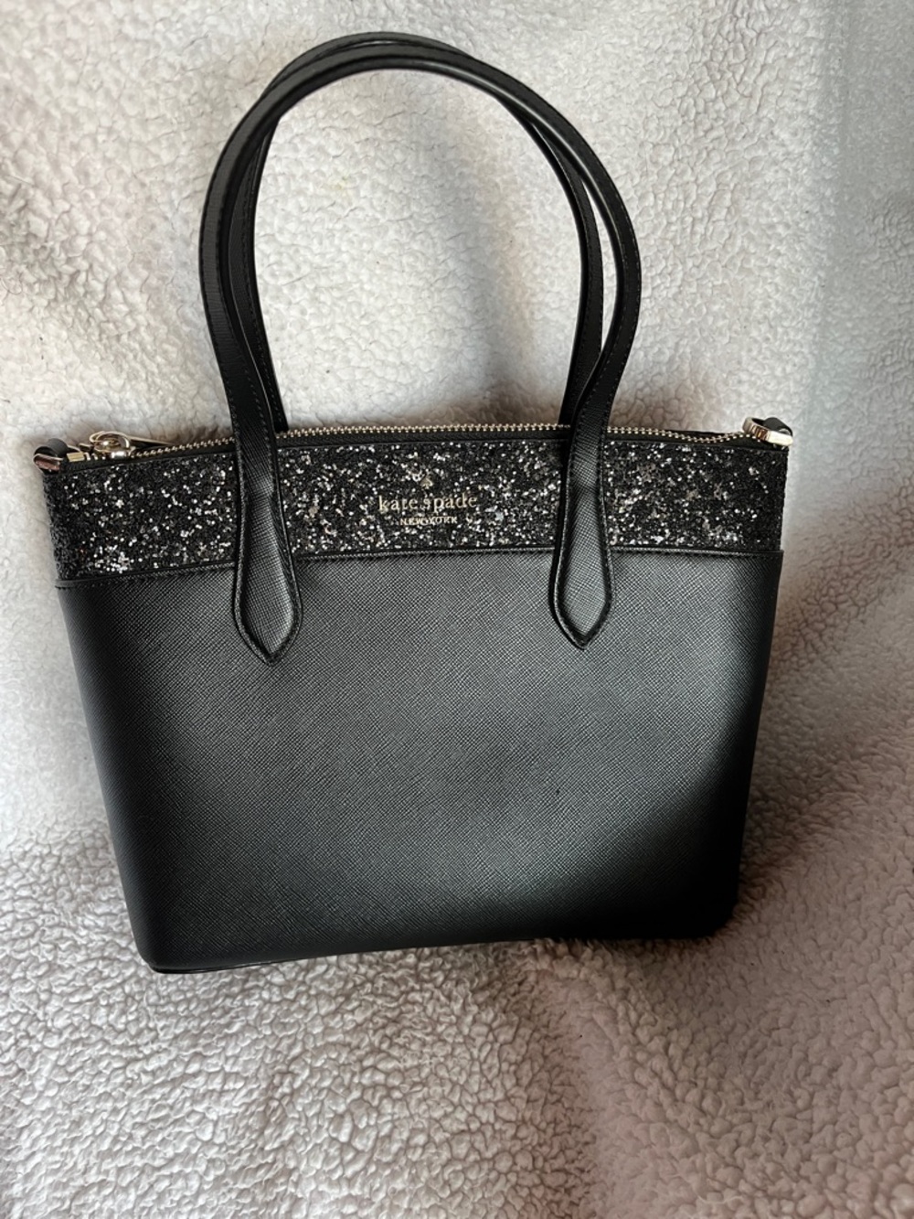 kate spade Black Glitter Trim Saffiano Tote
